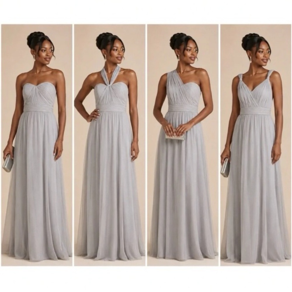 Birdy Grey Christina Convertible Bridesmaid Dress Silver Tulle Maxi Size‎ Large